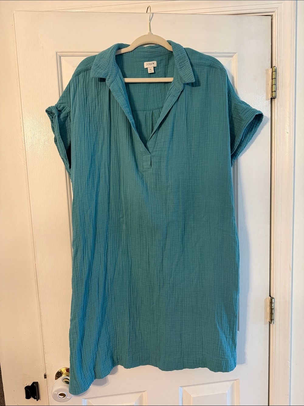 J. Crew Teal Cotton Gauze Short-Sleeve dress